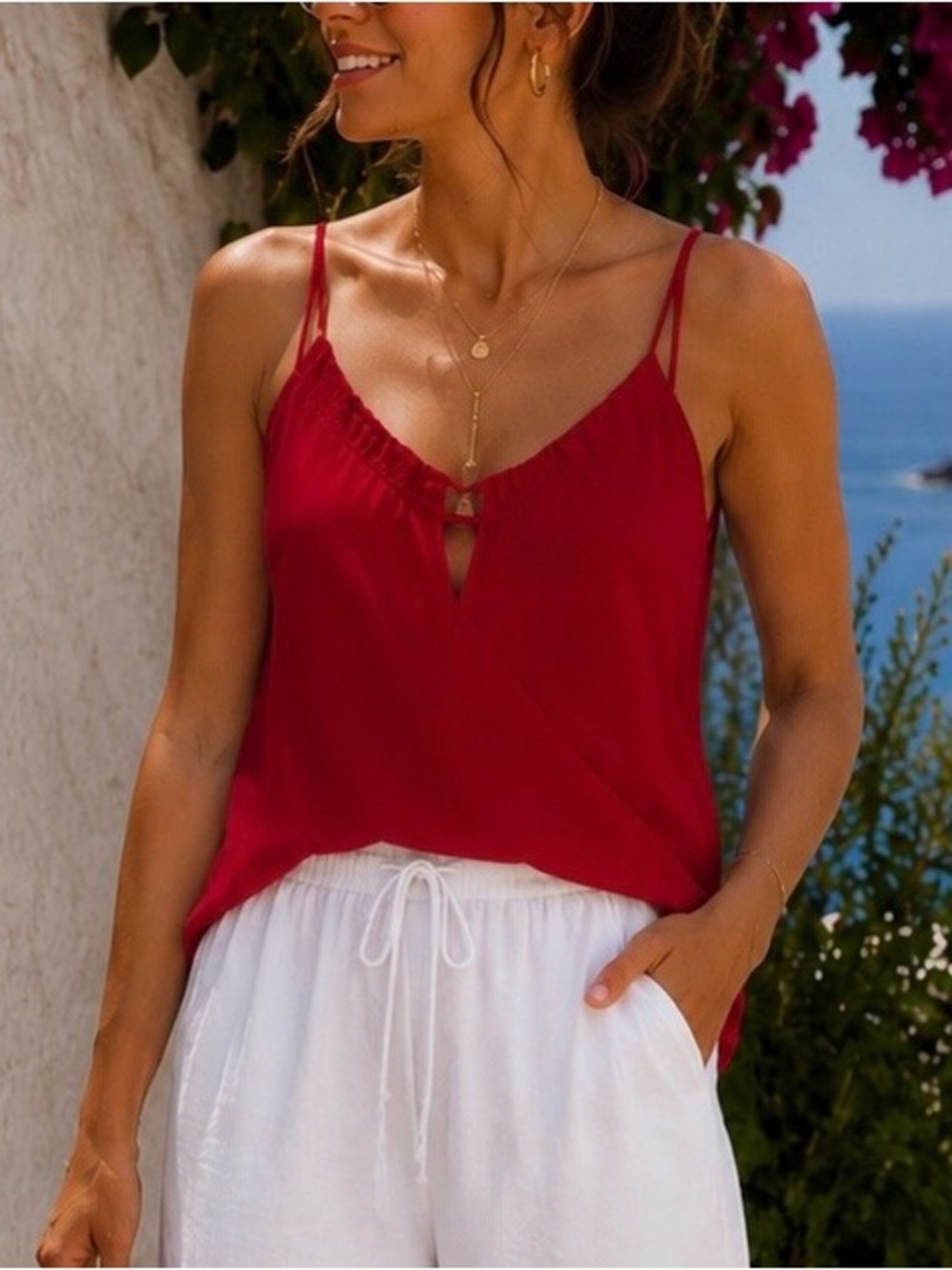 Rory Beca 100% Silk Red Strappy Cami Tank Top XS